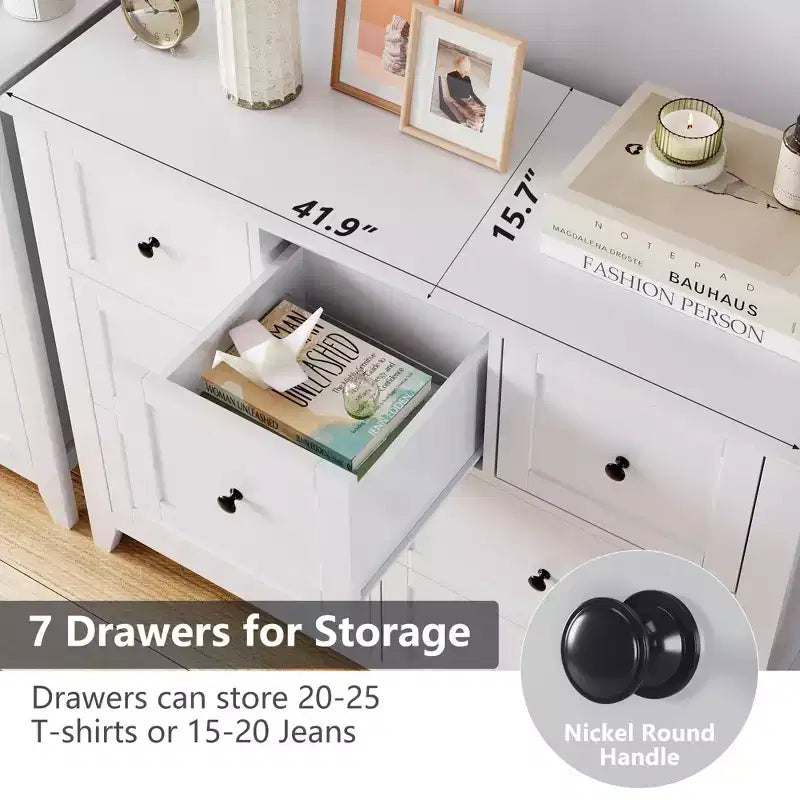 7-Schubladen-Kommode für Schlafzimmer, Holzschrank-Kommode Aufbewahrungsorganisator, breite moderne Kommode für Wohnzimmer,