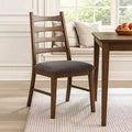 Royal Hampton Dining Side Chair Set of 2, Slatted, Dark Gray Linen Seat, Brown