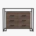 6 Drawers Dresser, Steel Tempered Glass Triamine Board Raised Bottom Six Drawer Storage Cabinet  for Living Room Bedroom