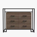 6 Drawers Dresser, Steel Tempered Glass Triamine Board Raised Bottom Six Drawer Storage Cabinet  for Living Room Bedroom