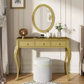 Luxury Dressing Table with 3-Drawer Console for Storage, Wall-Mounted Oval Mirror, Elegant Beauty Station for Bedroom, Dressing Room, Salon