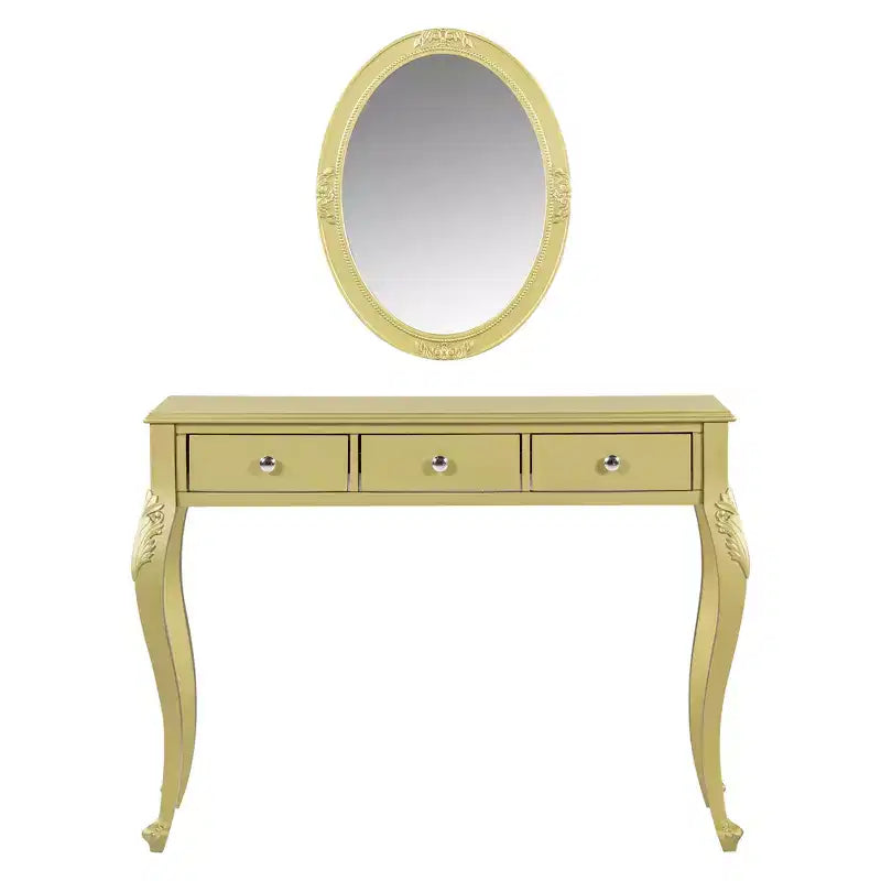 Luxuriöser Schminktisch mit 3-Schubladen-Konsole zur Aufbewahrung, Wandmontierter ovaler Spiegel, Elegante Beauty-Station für Schlafzimmer, Ankleidezimmer, Salon