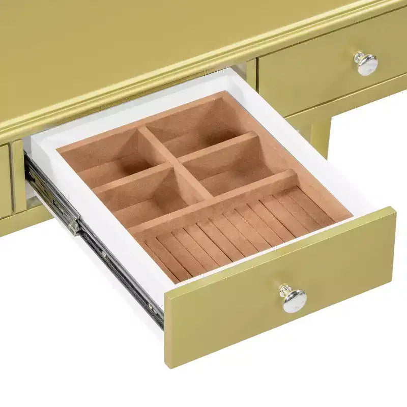 Luxuriöser Schminktisch mit 3-Schubladen-Konsole zur Aufbewahrung, Wandmontierter ovaler Spiegel, Elegante Beauty-Station für Schlafzimmer, Ankleidezimmer, Salon