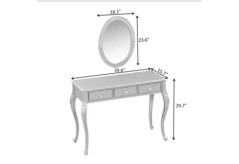 Luxuriöser Schminktisch mit 3-Schubladen-Konsole zur Aufbewahrung, Wandmontierter ovaler Spiegel, Elegante Beauty-Station für Schlafzimmer, Ankleidezimmer, Salon
