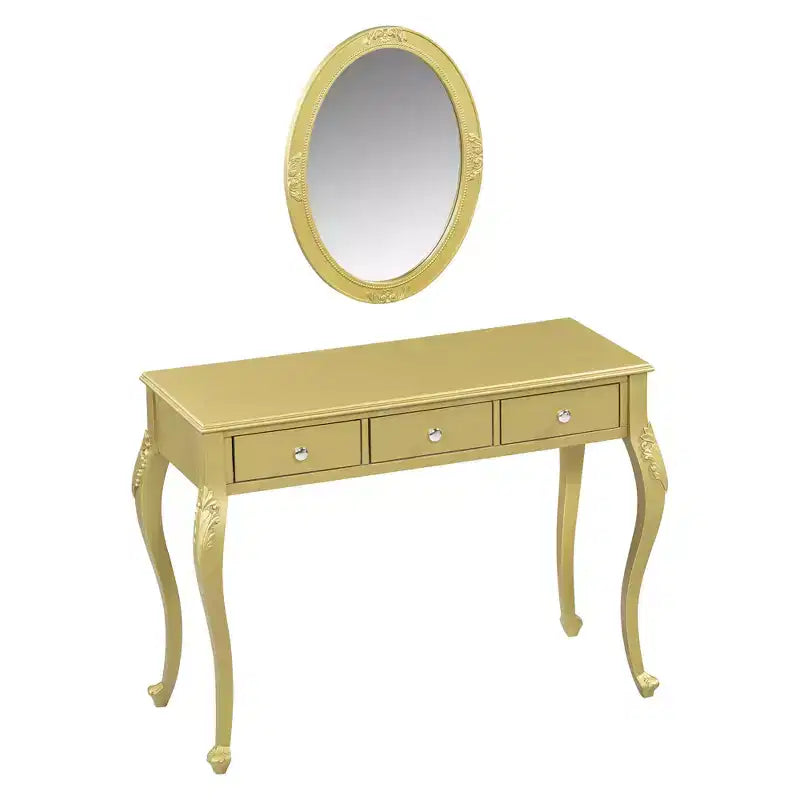 Luxuriöser Schminktisch mit 3-Schubladen-Konsole zur Aufbewahrung, Wandmontierter ovaler Spiegel, Elegante Beauty-Station für Schlafzimmer, Ankleidezimmer, Salon