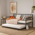 Royal Hampton Daybed with Pull Out Trundle, Black Slatted Open Metal Frame