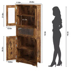 67 Hochschrank mit Glastüren, verstellbaren Einlegeböden und Schublade, für Bad, Esszimmer, Wohnzimmer