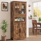67 Hochschrank mit Glastüren, verstellbaren Einlegeböden und Schublade, für Bad, Esszimmer, Wohnzimmer