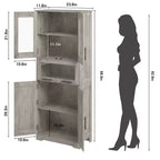 67 Hochschrank mit Glastüren, verstellbaren Einlegeböden und Schublade, für Bad, Esszimmer, Wohnzimmer