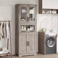 67 Tall Kitchen Pantry Storage Cabinet with Glass Doors, Adjustable Shelves, Drawer, for Bathroom, Dining Room, Living Room