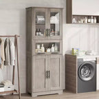 67 Tall Kitchen Pantry Storage Cabinet with Glass Doors, Adjustable Shelves, Drawer, for Bathroom, Dining Room, Living Room