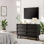 6-Schubladen-Kommode für Schlafzimmer, 120 cm breite Mid-Century-Kommode, TV-Lowboard aus Holz, für Schlafzimmer, Wohnzimmer, Flur