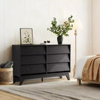 6-Schubladen-Kommode für Schlafzimmer, 120 cm breite Mid-Century-Kommode, TV-Lowboard aus Holz, für Schlafzimmer, Wohnzimmer, Flur