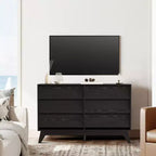 6-Schubladen-Kommode für Schlafzimmer, 120 cm breite Mid-Century-Kommode, TV-Lowboard aus Holz, für Schlafzimmer, Wohnzimmer, Flur