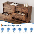 6-Schubladen-Kommode für Schlafzimmer, 120 cm breite Mid-Century-Kommode, TV-Lowboard aus Holz, für Schlafzimmer, Wohnzimmer, Flur