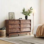 6-Schubladen-Kommode für Schlafzimmer, 120 cm breite Mid-Century-Kommode, TV-Lowboard aus Holz, für Schlafzimmer, Wohnzimmer, Flur