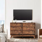 6-Schubladen-Kommode für Schlafzimmer, 120 cm breite Mid-Century-Kommode, TV-Lowboard aus Holz, für Schlafzimmer, Wohnzimmer, Flur