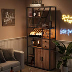 Weinbarschrank, Hohe Kaffeestation, Mikrowellenständer mit Stauraum, Bauernhaus-Kaffeestation mit Weinregal, Gläserhalter