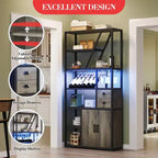 Weinbarschrank, Hohe Kaffeestation, Mikrowellenständer mit Stauraum, Bauernhaus-Kaffeestation mit Weinregal, Gläserhalter