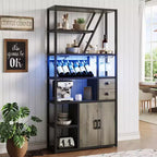 Weinbarschrank, Hohe Kaffeestation, Mikrowellenständer mit Stauraum, Bauernhaus-Kaffeestation mit Weinregal, Gläserhalter