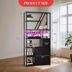 Weinbarschrank, Hohe Kaffeestation, Mikrowellenständer mit Stauraum, Bauernhaus-Kaffeestation mit Weinregal, Gläserhalter