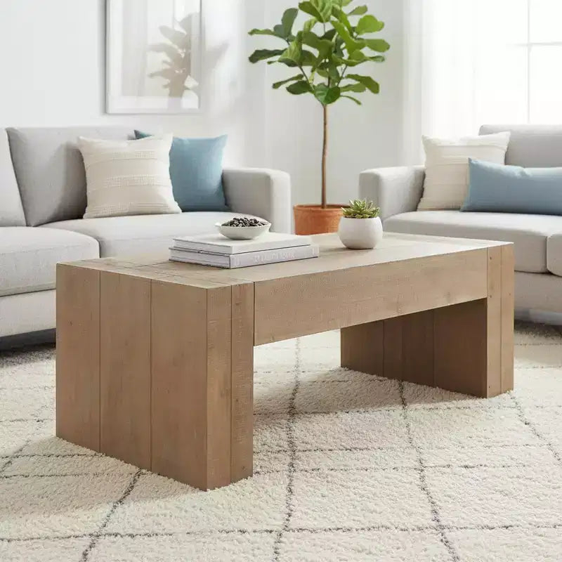 Homy Casa 49 Rustic Engineered Wood Coffee Table for Living Room, Natural Brown