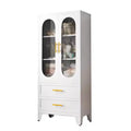 73 Tall Metal Storage Cabinet, Kitchen Pantry Cabinet with 2 Glass Doors, 2 Drawers, 2 Adjustable Shelves, White Cupboard Storage Organizer
