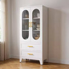 73-Zoll-Metallschrank, Küchenbuffet mit 2 Glastüren, 2 Schubladen, 2 verstellbaren Einlegeböden, weißer Vorratsschrank