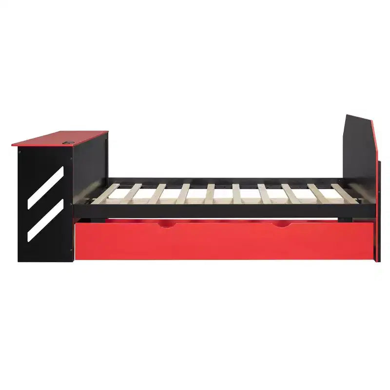 Luxystar Daybed in voller Größe mit integriertem Schreibtisch, USB-Ladeanschluss und ausziehbarem Twin-Bett, platzsparendes multifunktionales Bett für Gästezimmer und Gaming