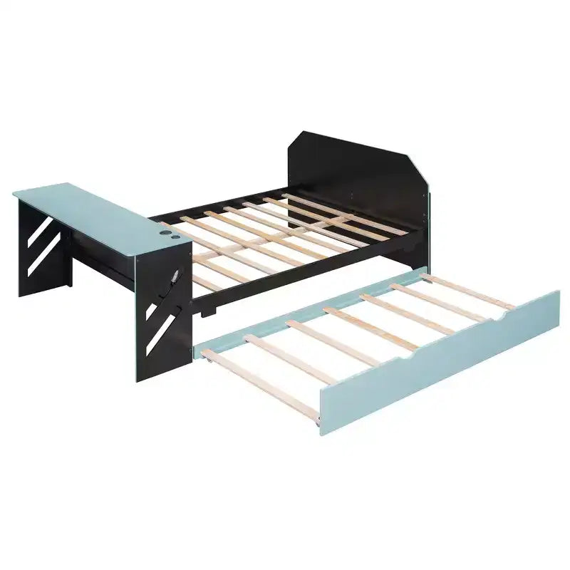 Luxystar Daybed in voller Größe mit integriertem Schreibtisch, USB-Ladeanschluss und ausziehbarem Twin-Bett, platzsparendes multifunktionales Bett für Gästezimmer und Gaming