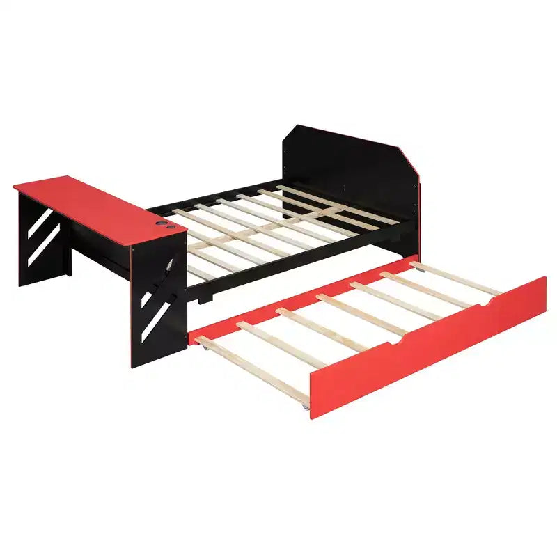 Luxystar Daybed in voller Größe mit integriertem Schreibtisch, USB-Ladeanschluss und ausziehbarem Twin-Bett, platzsparendes multifunktionales Bett für Gästezimmer und Gaming