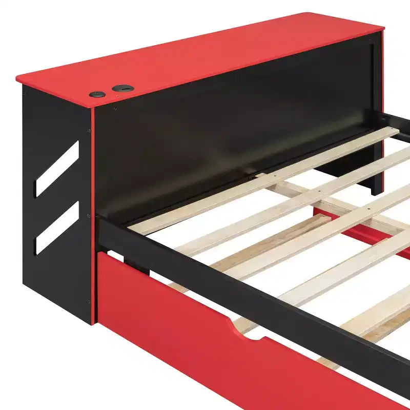 Luxystar Daybed in voller Größe mit integriertem Schreibtisch, USB-Ladeanschluss und ausziehbarem Twin-Bett, platzsparendes multifunktionales Bett für Gästezimmer und Gaming