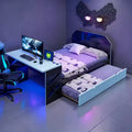 Luxystar Full Size Daybed with Built-in Desk, USB Charging & Twin Trundle, Space-Saving Multifunctional Bed for Guest Room and Gaming