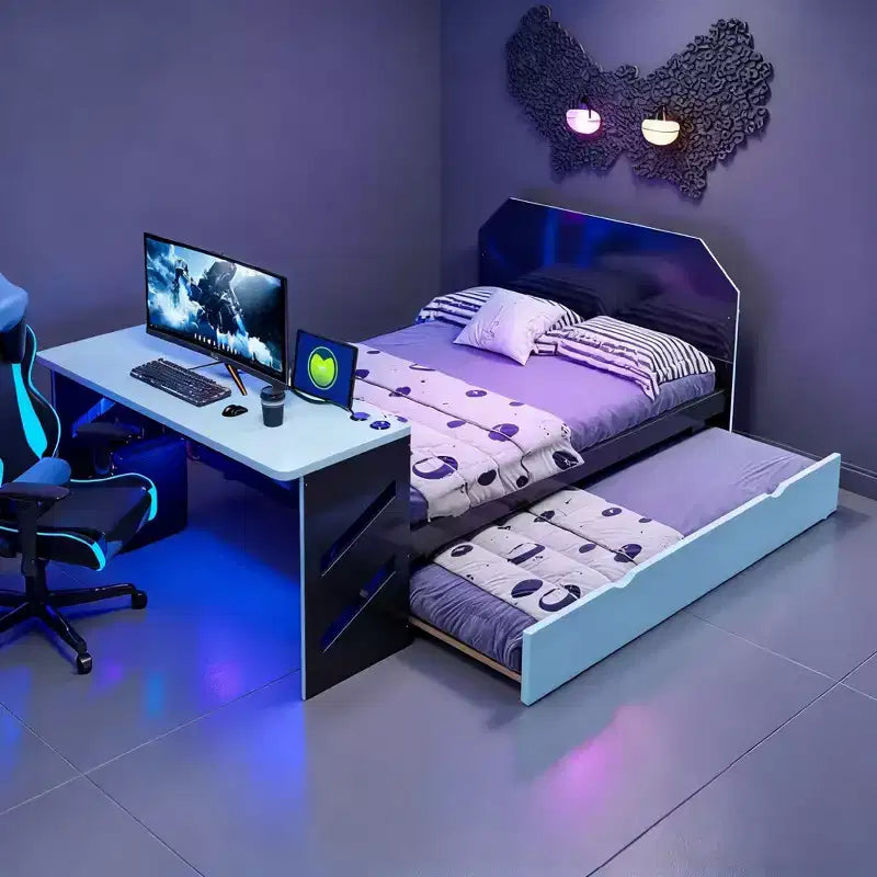Luxystar Full Size Daybed with Built-in Desk, USB Charging & Twin Trundle, Space-Saving Multifunctional Bed for Guest Room and Gaming