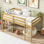 MAYEERTY Doppel-Hochbett aus massivem Kautschukholz mit Leiter, Bettplattform mit verstärkten Latten für das Wohnzimmer, Beige