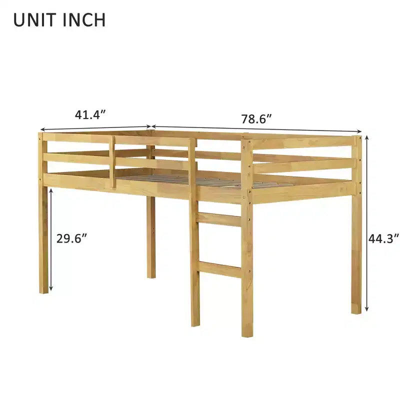 MAYEERTY Doppel-Hochbett aus massivem Kautschukholz mit Leiter, Bettplattform mit verstärkten Latten für das Wohnzimmer, Beige