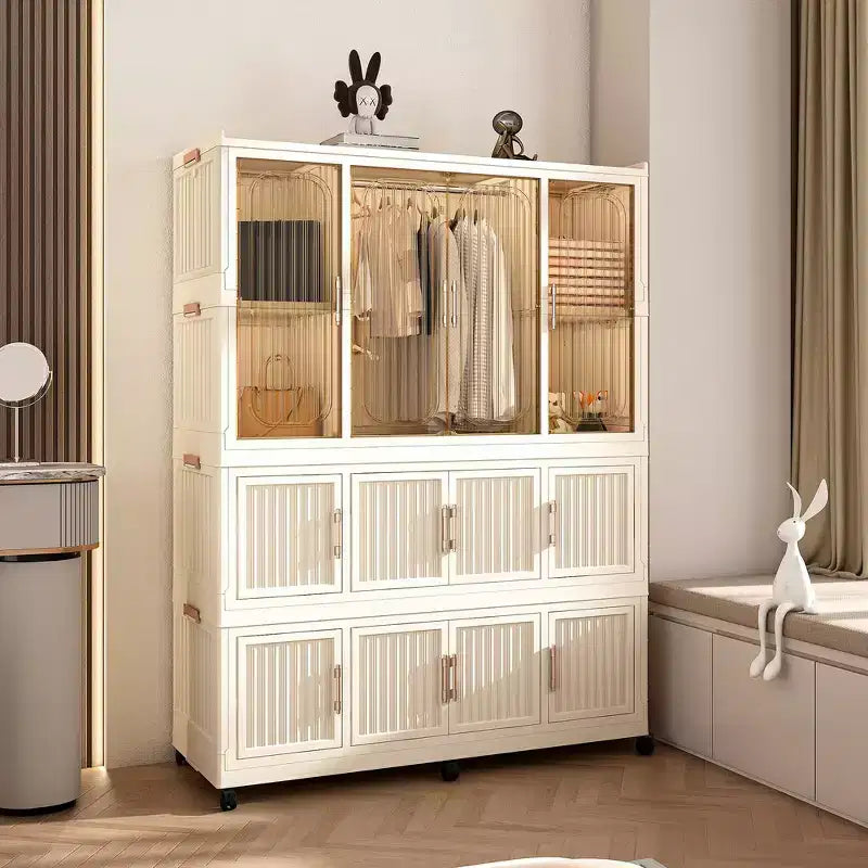 Whisen Wardrobe Closet Storage Organizer, Clothes Dresser, 9 Magnetic Doors-9 Cubes & 1 Hanging Rod, 6 pcs Hangers