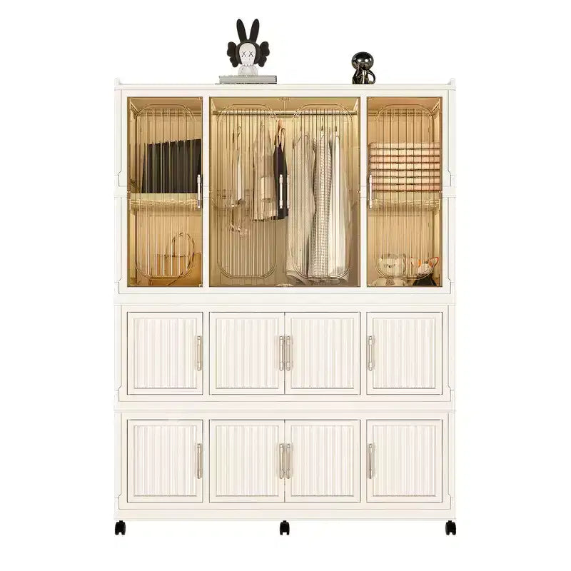 Whisen Kleiderschrank Organizer, Kommode, 9 Magnettüren – 9 Fächer & 1 Kleiderstange, 6 Kleiderbügel