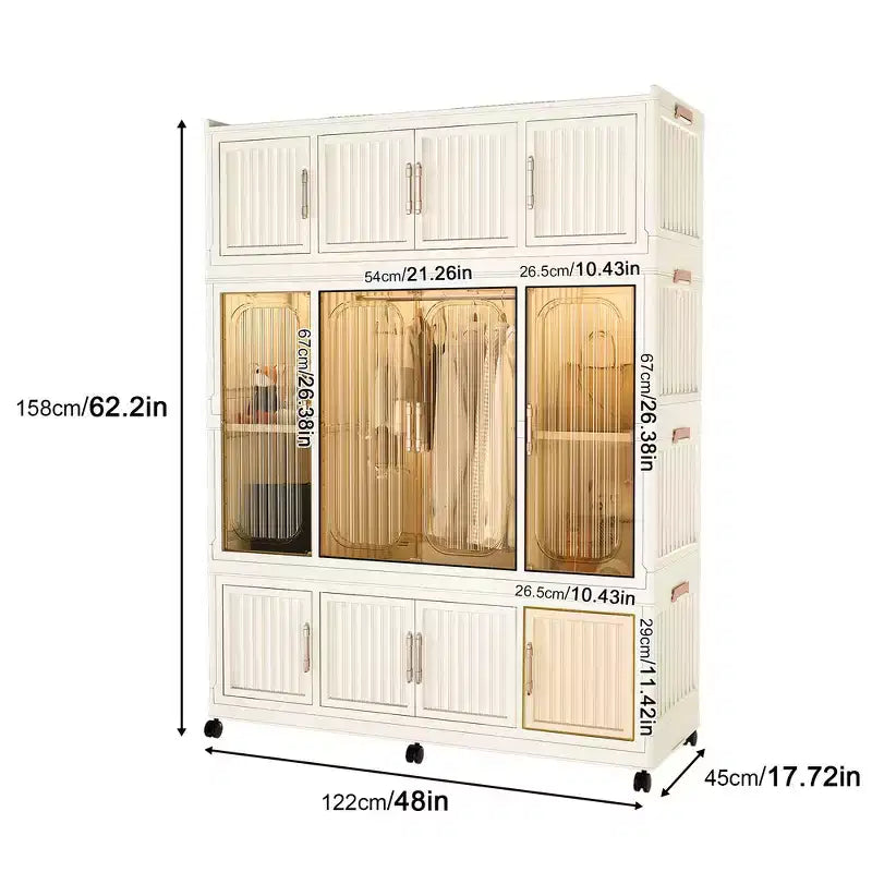 Whisen Kleiderschrank Organizer, Kommode, 9 Magnettüren – 9 Fächer & 1 Kleiderstange, 6 Kleiderbügel