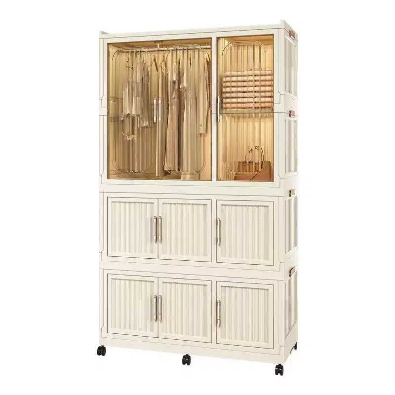Whisen Kleiderschrank Organizer, Kommode, 9 Magnettüren – 9 Fächer & 1 Kleiderstange, 6 Kleiderbügel