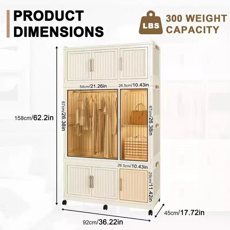Whisen Kleiderschrank Organizer, Kommode, 9 Magnettüren – 9 Fächer & 1 Kleiderstange, 6 Kleiderbügel