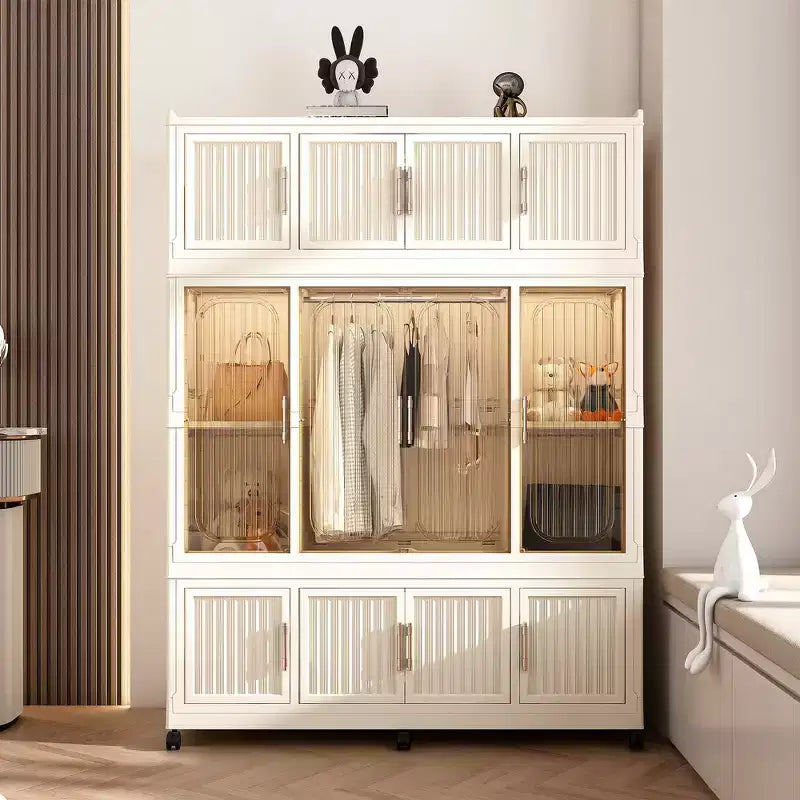 Whisen Kleiderschrank Organizer, Kommode, 9 Magnettüren – 9 Fächer & 1 Kleiderstange, 6 Kleiderbügel