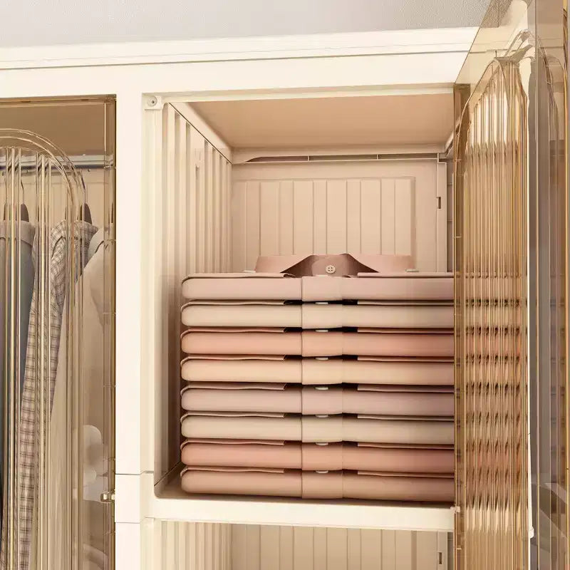 Whisen Kleiderschrank Organizer, Kommode, 9 Magnettüren – 9 Fächer & 1 Kleiderstange, 6 Kleiderbügel