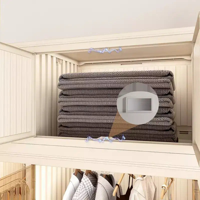Whisen Kleiderschrank Organizer, Kommode, 9 Magnettüren – 9 Fächer & 1 Kleiderstange, 6 Kleiderbügel