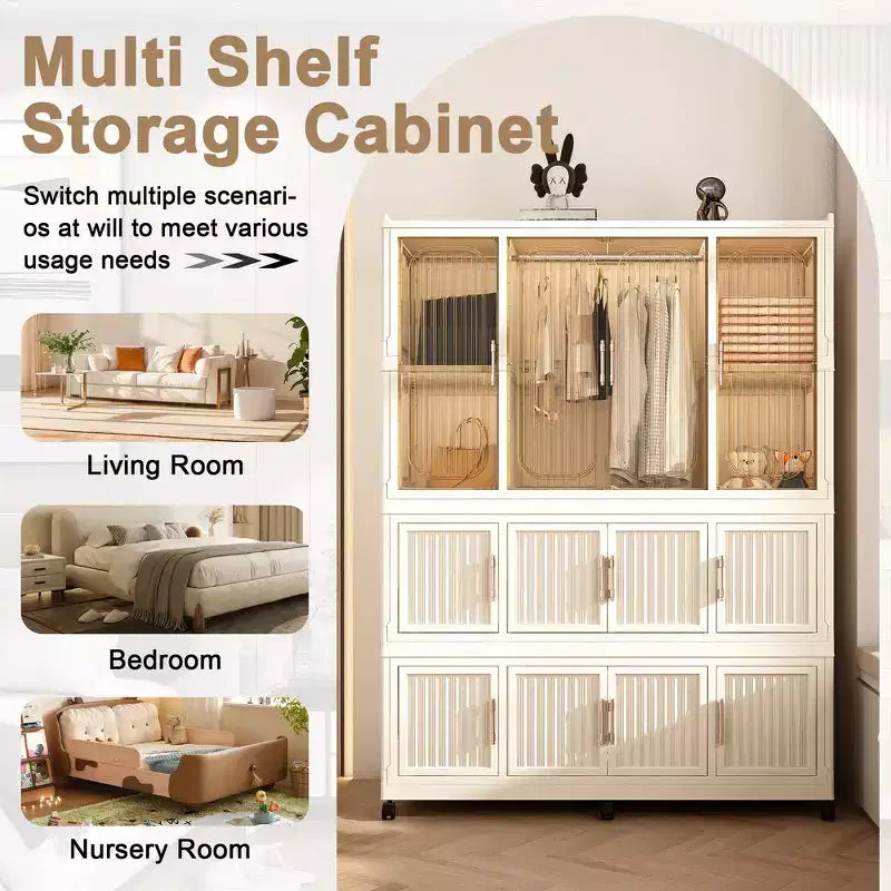 Whisen Kleiderschrank Organizer, Kommode, 9 Magnettüren – 9 Fächer & 1 Kleiderstange, 6 Kleiderbügel