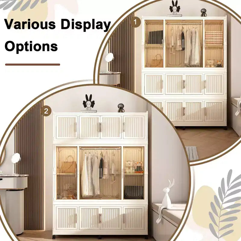 Whisen Kleiderschrank Organizer, Kommode, 9 Magnettüren – 9 Fächer & 1 Kleiderstange, 6 Kleiderbügel