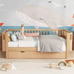 Kinderbett aus Holz für Doppel-/Einzelbetten, niedriges Plattformbett mit Sicherheitsgeländern und Schubladen für das Schlafzimmer - ModernLuxe