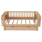 Kinderbett aus Holz für Doppel-/Einzelbetten, niedriges Plattformbett mit Sicherheitsgeländern und Schubladen für das Schlafzimmer - ModernLuxe