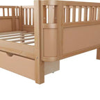 Kinderbett aus Holz für Doppel-/Einzelbetten, niedriges Plattformbett mit Sicherheitsgeländern und Schubladen für das Schlafzimmer - ModernLuxe