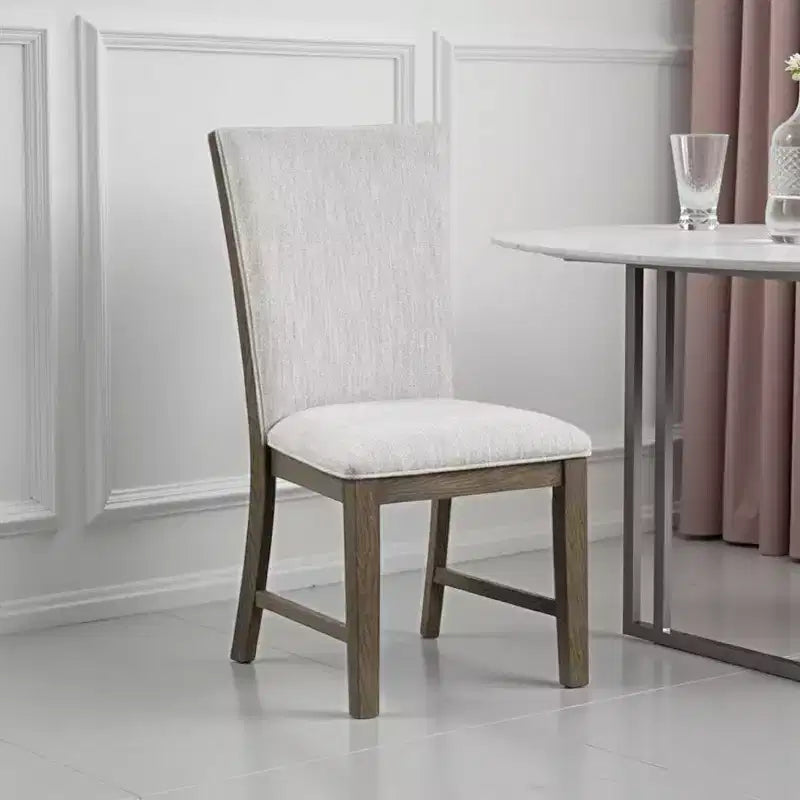 Royal Hampton Side Dining Chair Set of 2, Oak Brown Wood, Gray Fabric and Foam
